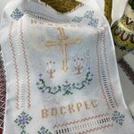 Вишитий рушник ручної роботи для кошика “Христос Воскрес” — традиційний пасхальний аксесуар.