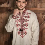 Чоловіча вишиванка «Козацька червона» – фронтальний вигляд
